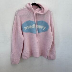 Mad happy Pink Hooded Knit Sweater